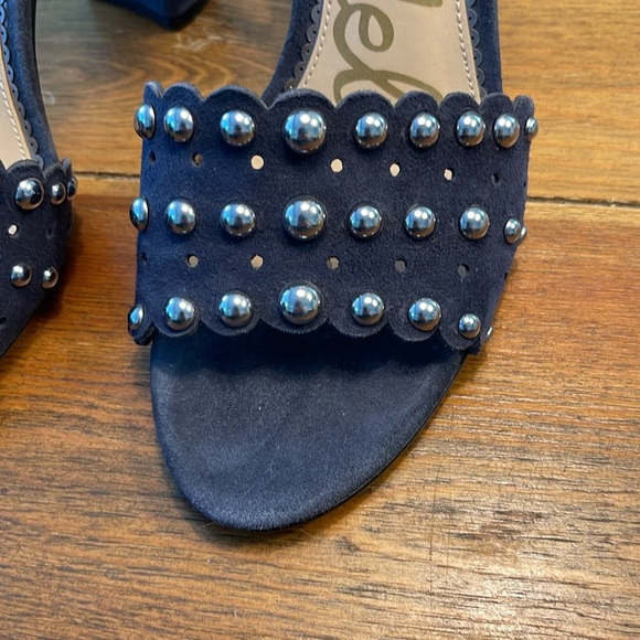 Sam Edelman | Blue Suede Silver Studded Open Toe | Ankle Strap | Women’s 9.5 - Picture 2 of 7